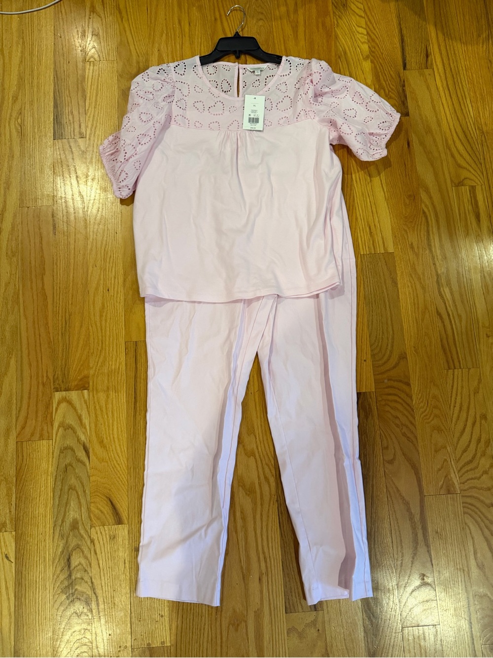 Kids Light Pink Eyelet Short-Sleeve Pajama Set